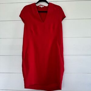 Whistles Women’s 6 Paige Red Dress V Neck Crepe